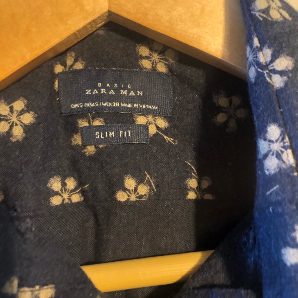Zara Man Basic Button Down Slim Fit Charcoal Prin… - image 4
